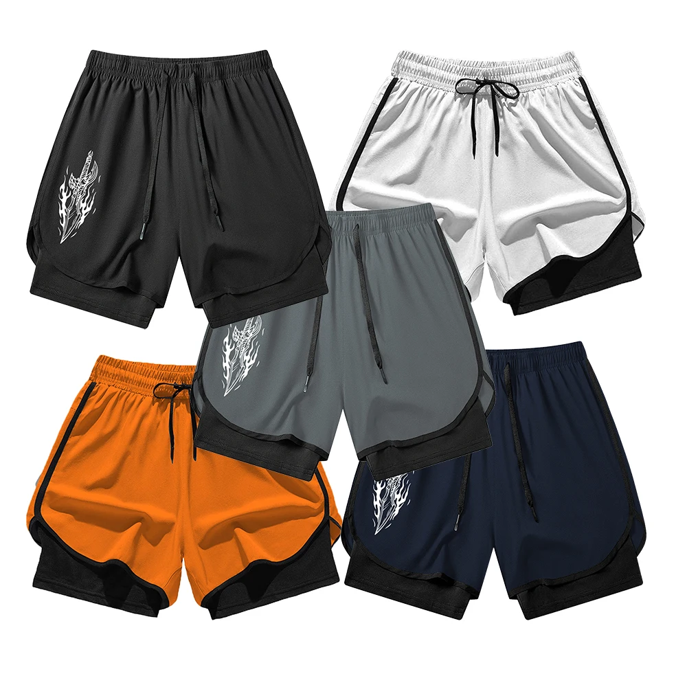 

Men's Running Shorts Phone Pocket & Towel Loop Summer Outdoors Athletic Gym Workout Quick Dry Short Pants "Flame Blade" Print