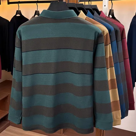 Einfaches Herren-Poloshirt mit langen Ärmeln, Kragen, Brusttasche, Knopfleiste, für Büro, Frühling, Herbst, Freizeit. – Detail 9
