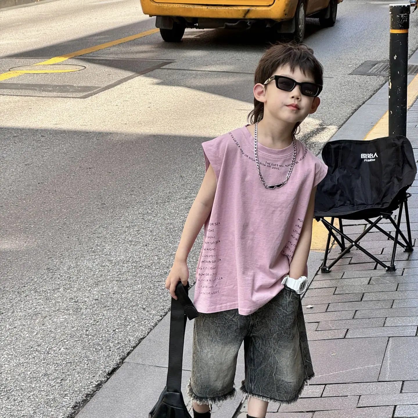 2025 Handsome Boys' Versatile Korean Pure Cotton Sleeveless Loose T-shirt Middle and Small Children Tank Top Casual Kids