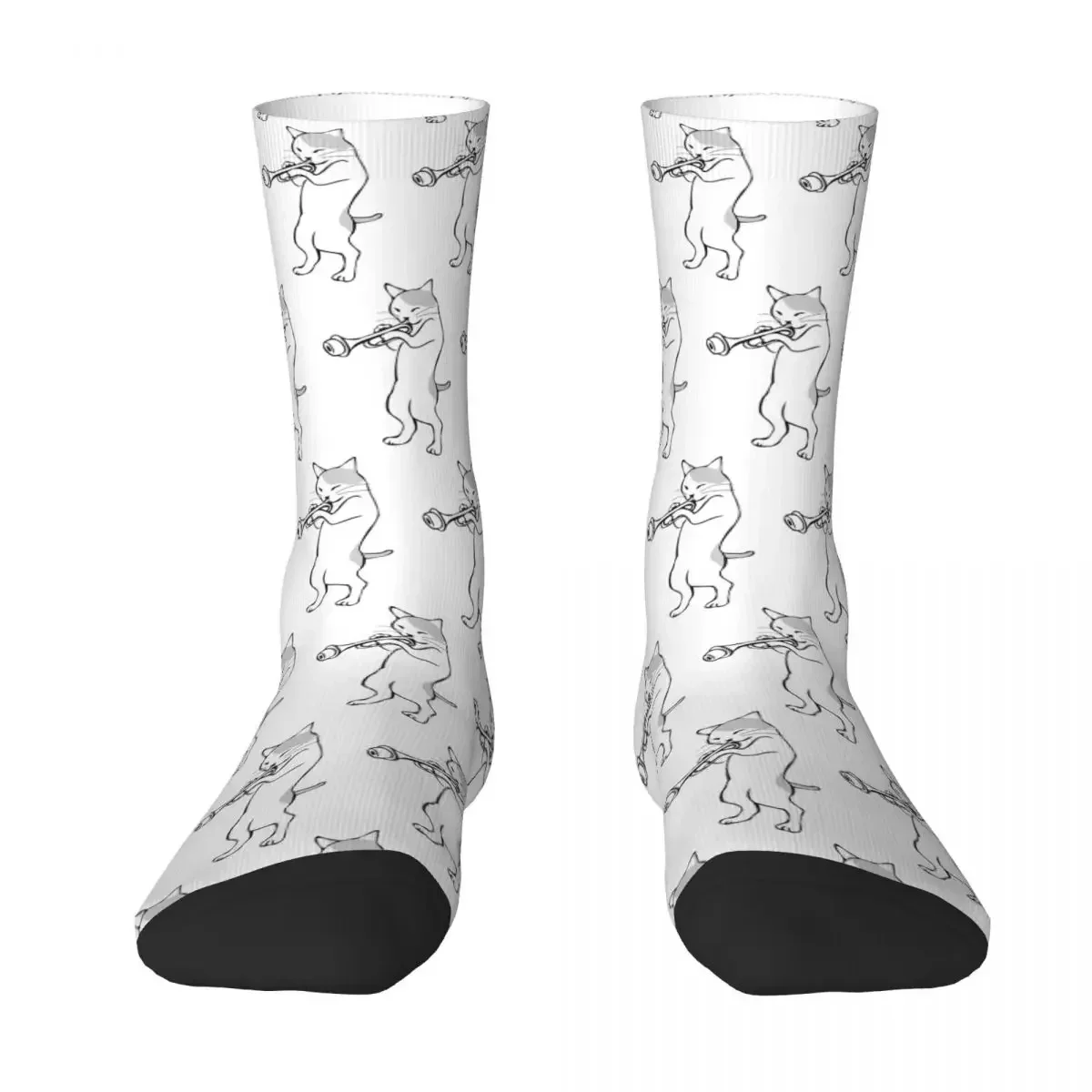 

Cat Trumpet Player Straight Mute Wah Wah Funny Trumpet Socks Harajuku Super Soft Stockings All Season Long Socks Accessories