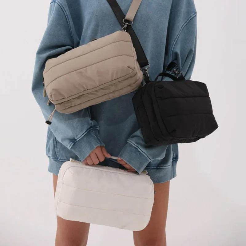 New Casual Quilted Padded Square Shoulder Bags Creative Can Hold Kettle Outdoor Crossbody Bag Lightweight Nylon Puffer Bag