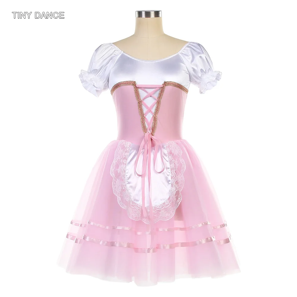 Short Sleeves Ballet Dance Tutu Adult Girls Pink Romantic Tutus Stage Performance Cloth Puffy Dress Ballerina Costumes 26319