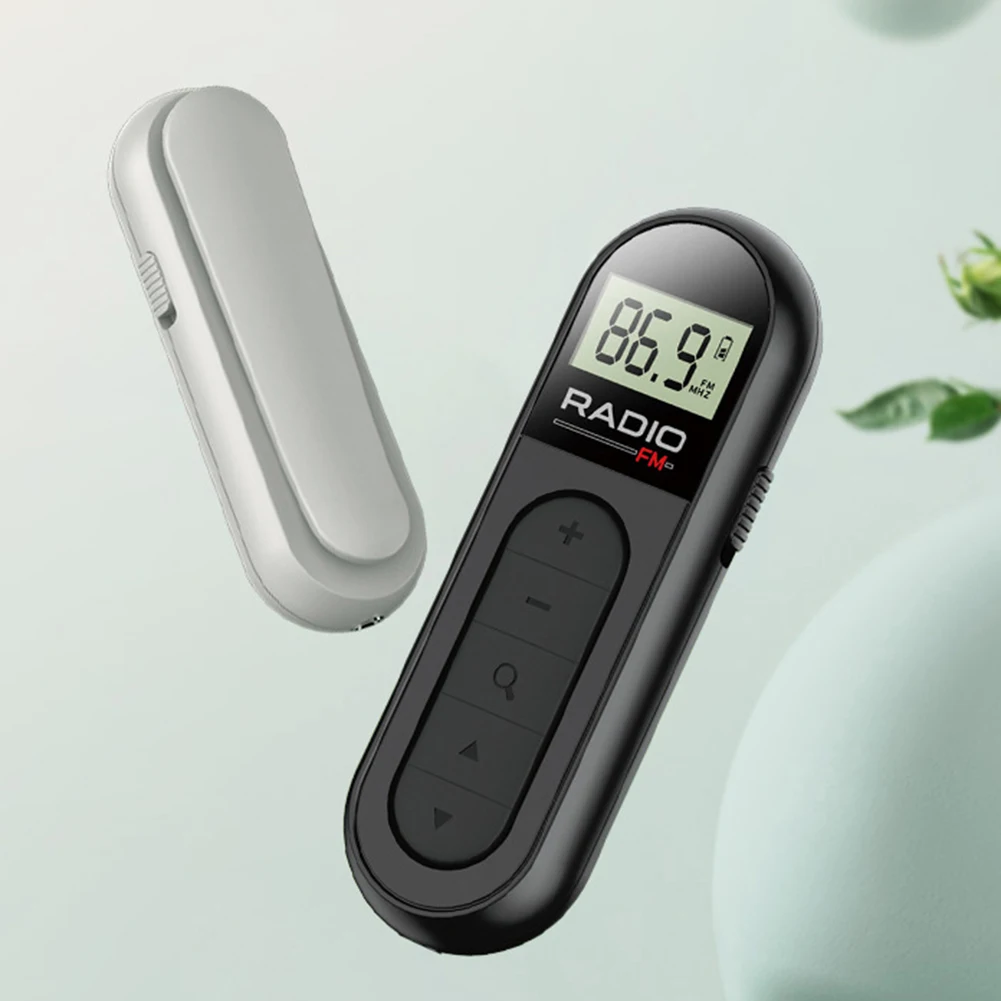 

Mini FM Radio With Clip Rechargeable Meeting Guide Horse Racing Portable Collar Clip Style Backlight LCD Display FM Radio