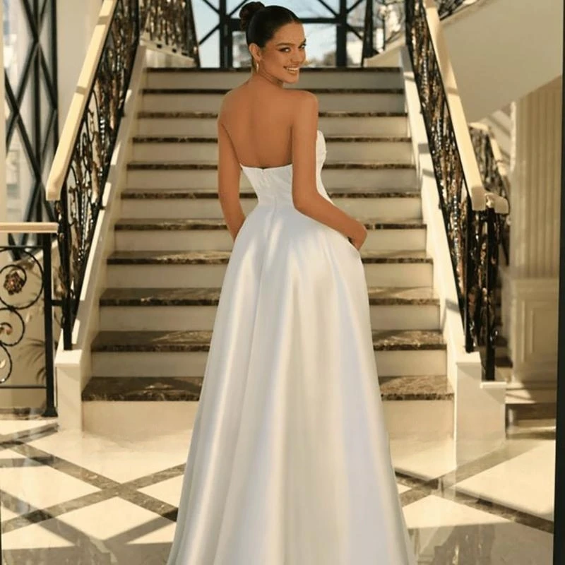 A-Line Prom Avondjurken Witte Strapless Split Night Cocktail Party Galajurken Aangepast Formaat Elegant Gewaad De Mariee