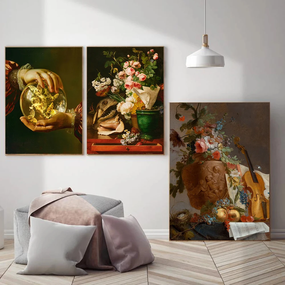 Dreamy Girl Hand Holding Crystal Ball Posters Floral Still Life Modern Prints Canvas Painting Wall Art Pictures Home Room Decor