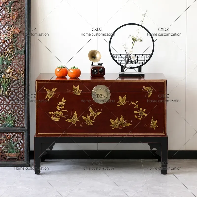 New Chinese Style Solid Wood Coffee Table Neoclassical Living Room Tea Table with Storage Drawer Antique Painted Corner Side