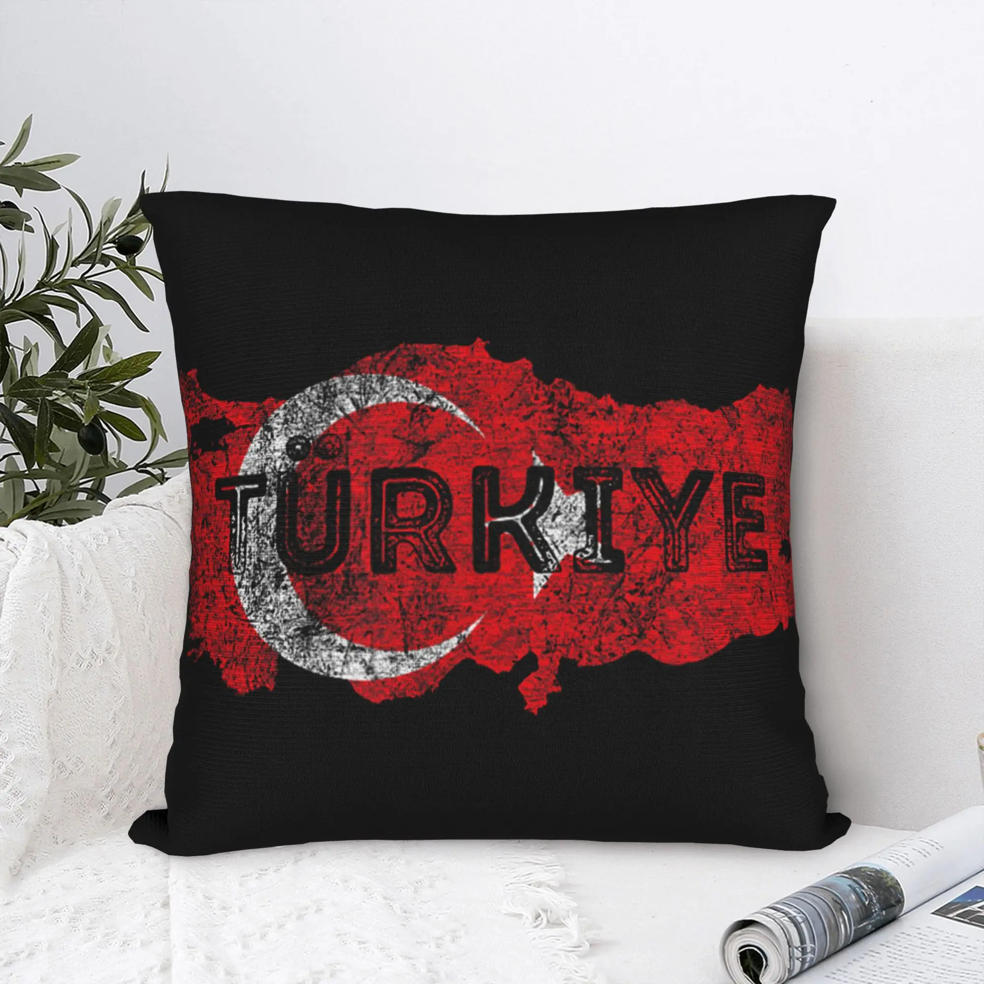 Printed Flag of Turkey Souvenir Pillowcase Polyester Cushion Cover Decorative Turkish Patriot Pillow Case Cover Home Square