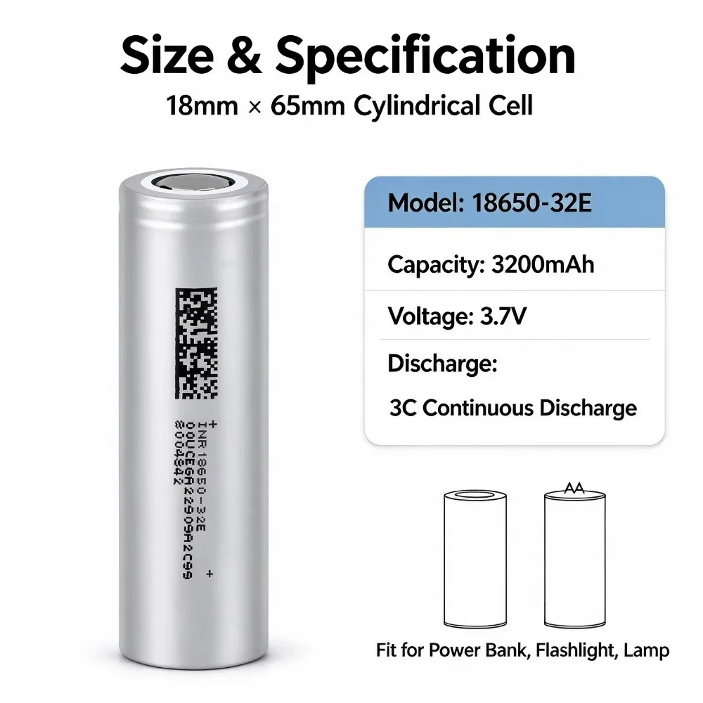 10-100PCS 18650 3200mAh 3.7V Rechargeable Li-ion Battery 32E Power Cell, For Flashlight, Headlamp, Camping Lantern, Power Tools