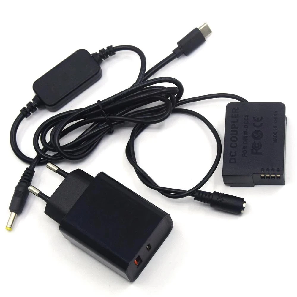 DMW-BLC12 Dummy Battery DCC8 DC Coupler PD Charger USB C Power Cable for Lumix GX8 FZ300 FZ200 FZ2000G7 G6 G80 G81 G85 GH2 GH2K