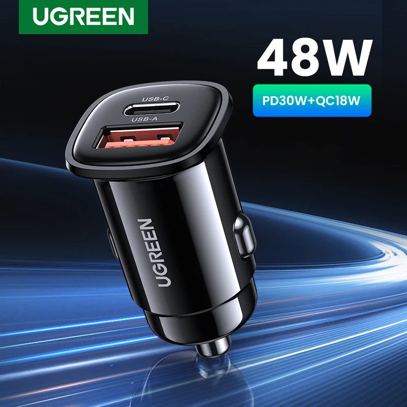 UGREEN-USB carregador de carro, carga rápida 4.0, QC4.0, QC3.0, PD, tipo C, rápido, iPhone 15, celular Xiaomi, 30W, novo