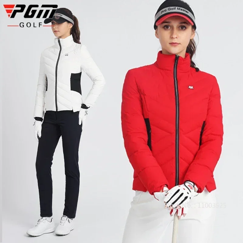 Pgm pato branco para baixo casaco de golfe feminino inverno leve jaquetas de golfe senhoras gola lapela quente outerwear jaquetas à prova dwaterproof água