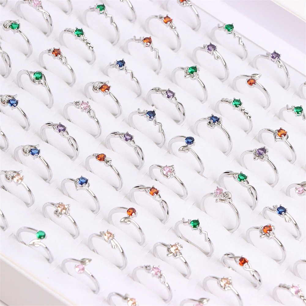 

Wholesale 30Pcs/Lot Zircon Opening Adjustable Size Ring for Women Wedding Anniversary Party Jewelry Accessories Gifts Mix Styles