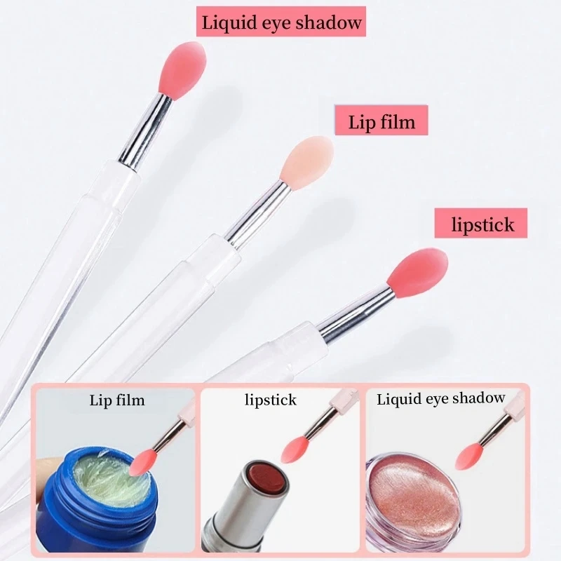 Pincel de silicona para labios con tapa, Mini pincel portátil profesional para máscara de labios, lápiz labial, sombra de ojos, lápiz labial difuminado