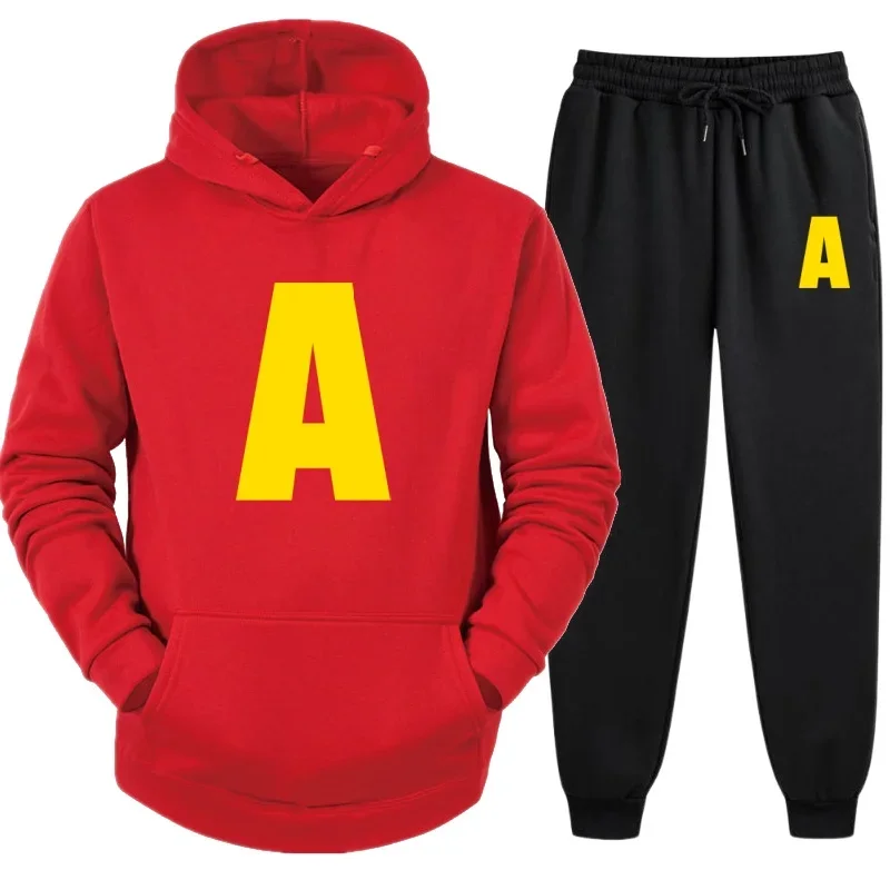 Suitable for Both Men and Women Alvin Chipmunk Halloween Costume Pullover Casual Sports Set Men's Hooded Casual 2-piece Set
