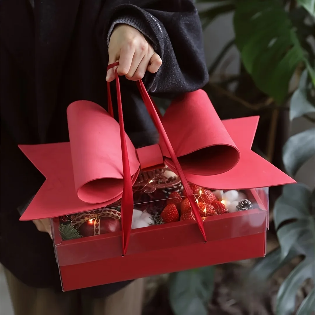 Flower cake box Gift packaging box Transparent fruit flower box bow flower box Chinese Valentine's Day network red gift box