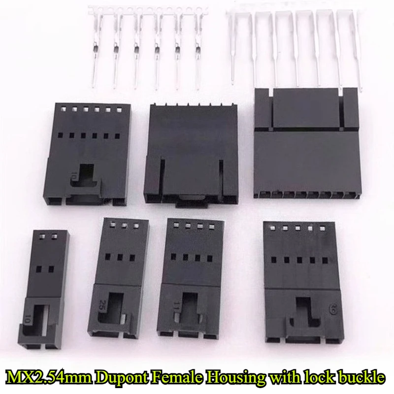 

MX2.54mm Dupont Connector Female Housing 2P/3P/4P/5P/6P/7P/8P Pin with Belt Buckle Single Row Female Housing Male Terminal