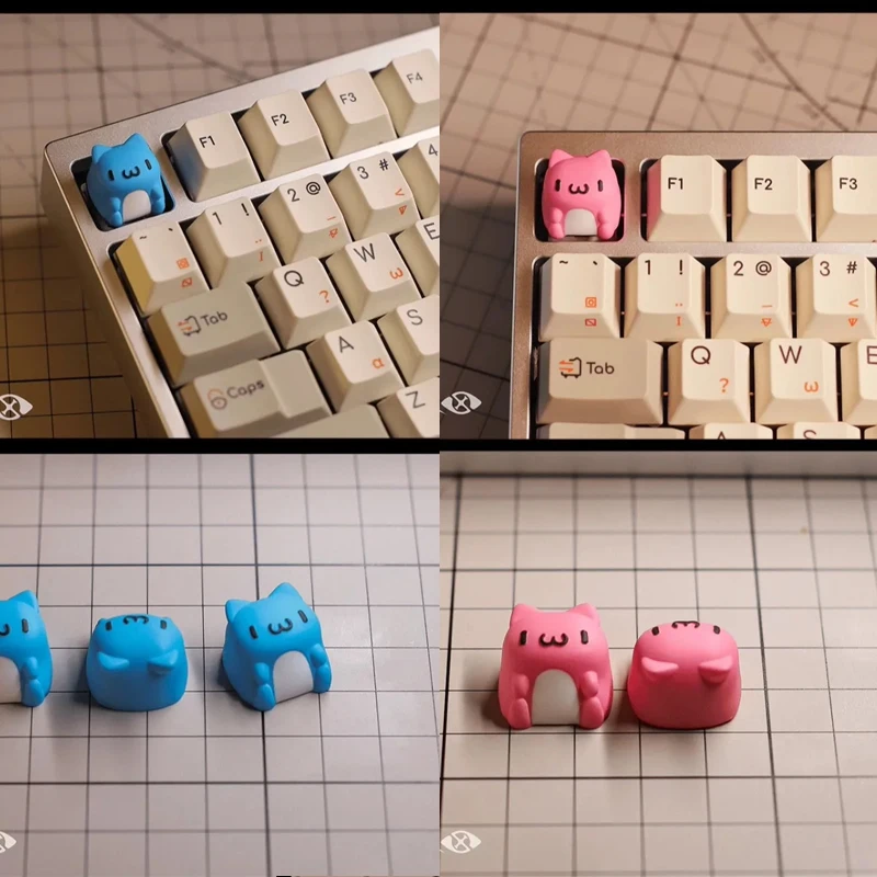 Kawaii Kitten Keycaps Resin Handmade Personalized Cute Pink/blue Cat Artisan Keycap Customized Mechanical Keyboard Accessories