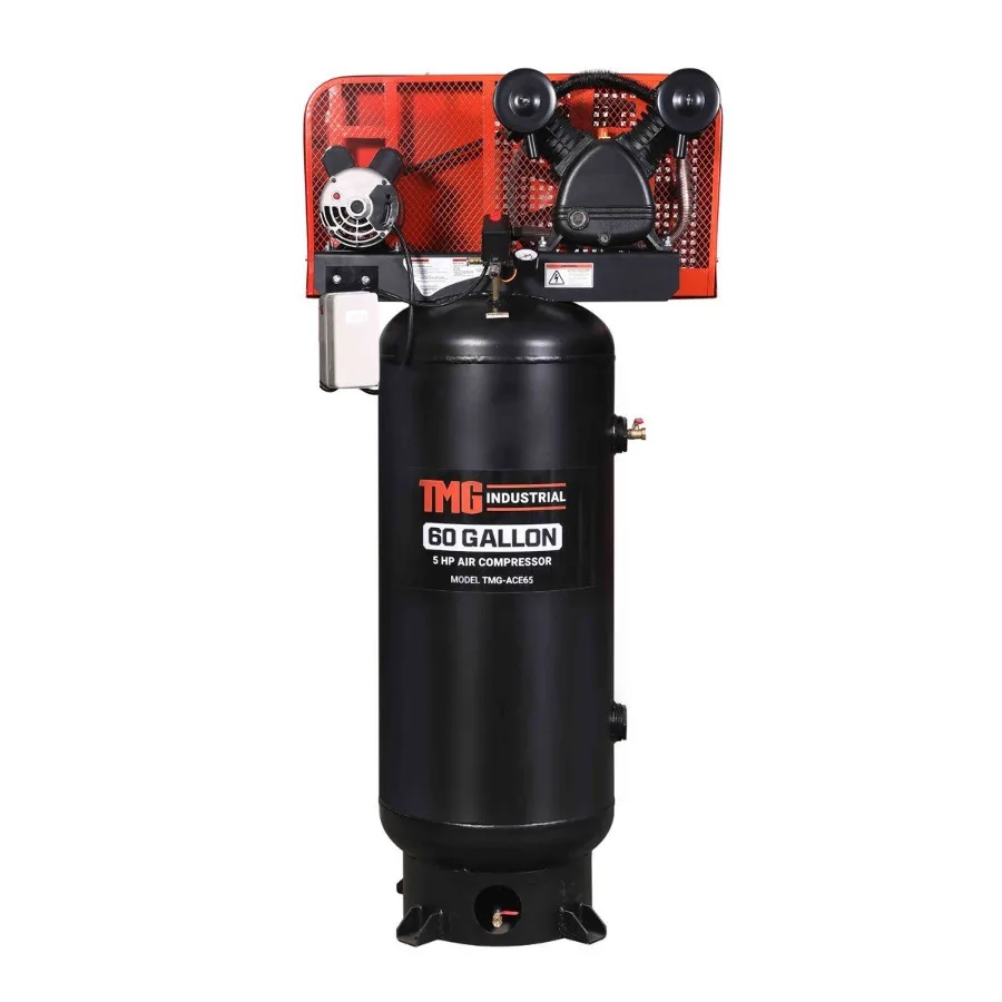 

60 Gallon 5 HP Stationary Electric Air Compressor 5 Min Fill Time 230V Induction Motor Vertical Tank TMGACE65