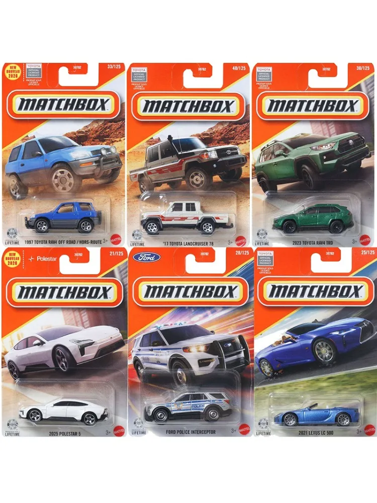 Modèle de voiture Matchbox original 26C 1/64 Polestar Ford Police Interceptor Toyota Rav4 Landcruiser Jouets pour garçons Cadeau de récompense