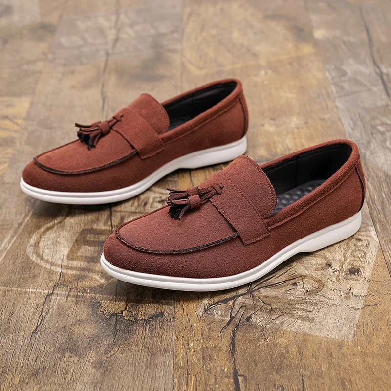 

Fashion Tassel Loafers Brand Non Slip Sole Driving Low Cut Mens Walking Leather Shoes Quality Cow Suede Business Versatile Shoes