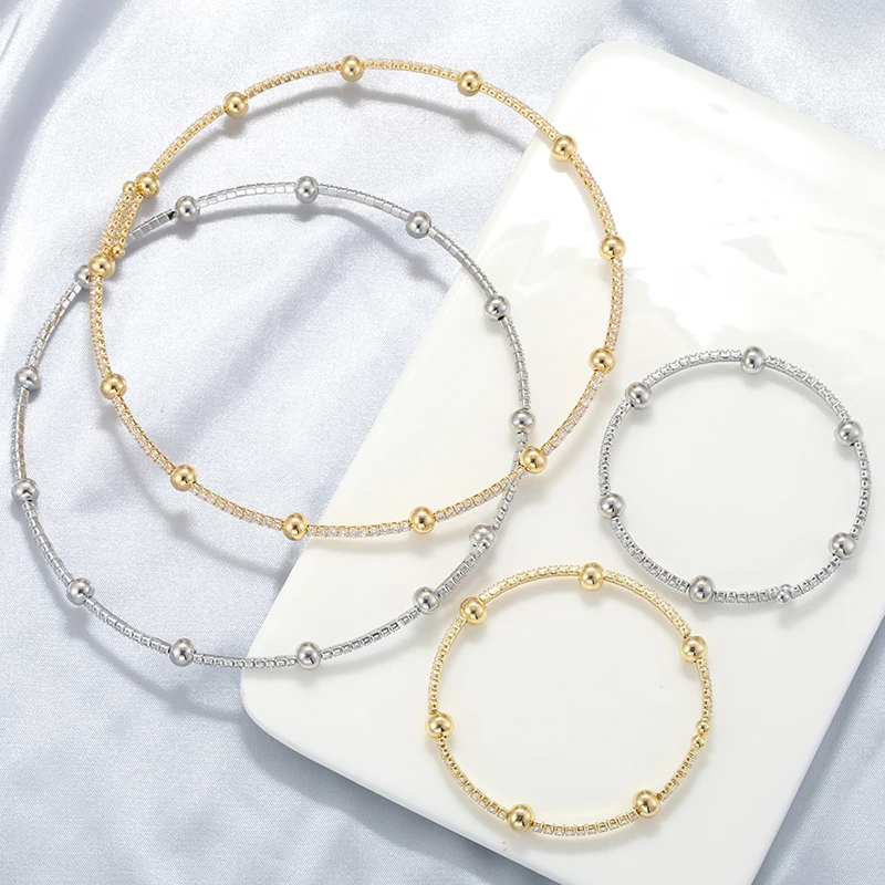 Zhukou 18k banhado a ouro incrustado cz pedra dourada/prateada metal macio colar ajustável pulseira joias neutras: vl557 vl558