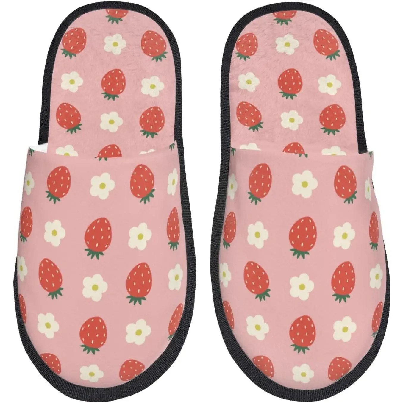 

Strawberry Print Women'S Fuzzy Slip On Indoor Outdoor Winter House Slippers Guest Slippers for Bedroom Women