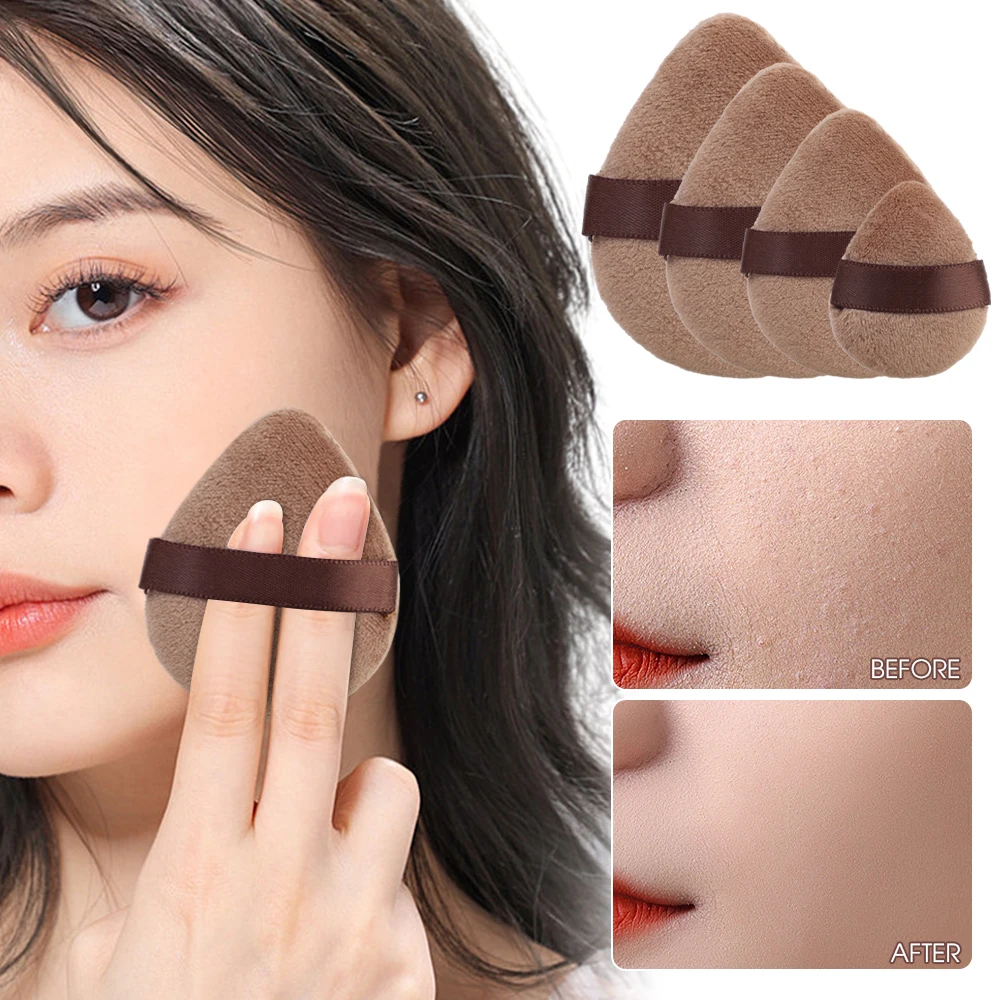 XS/S/M/L Velvet Cosmetic Powder Puff Super Soft Brown Dry Wet Use Mini Finger Puffs Professional Beauty Makeup Accessories Tools