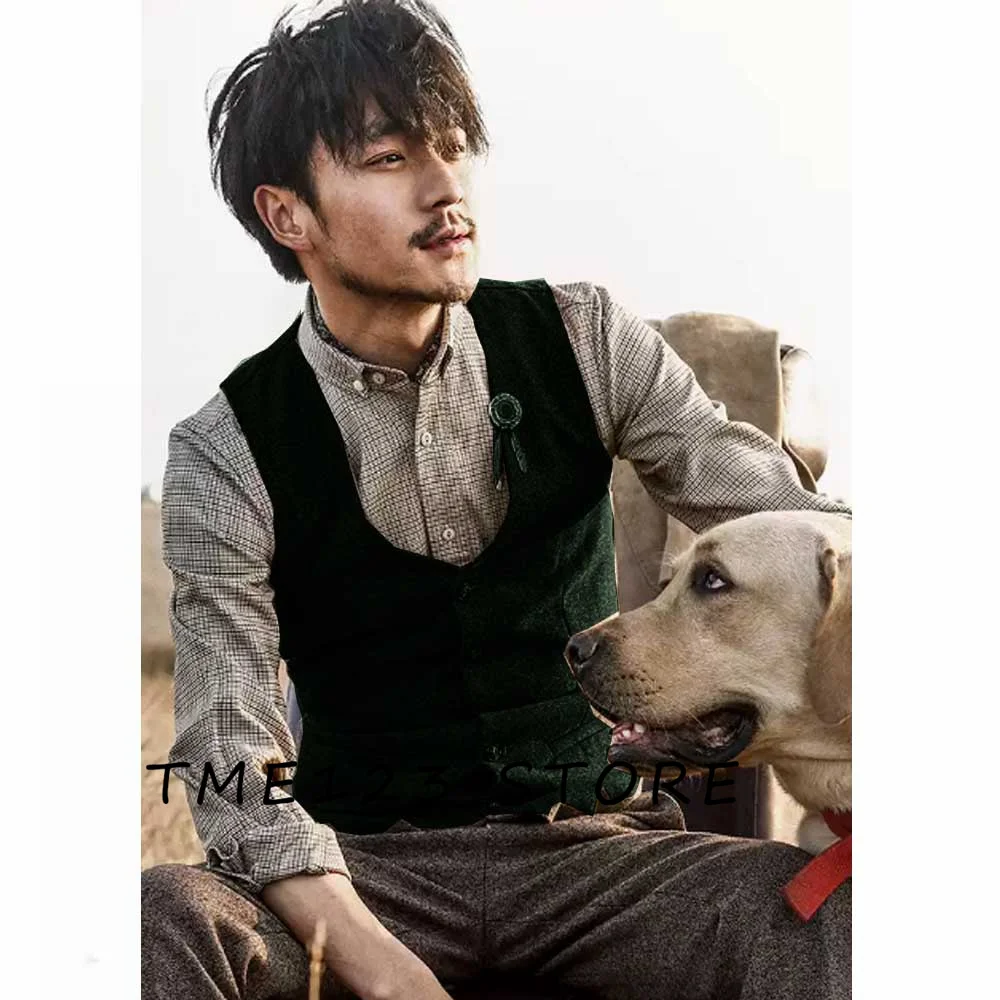 

Men's Woolen Solid Color Casual Business Vest Gothic Chaleco Vests for Women Steampunk Formal Man Ambo Wang Suit Male Waistcoat