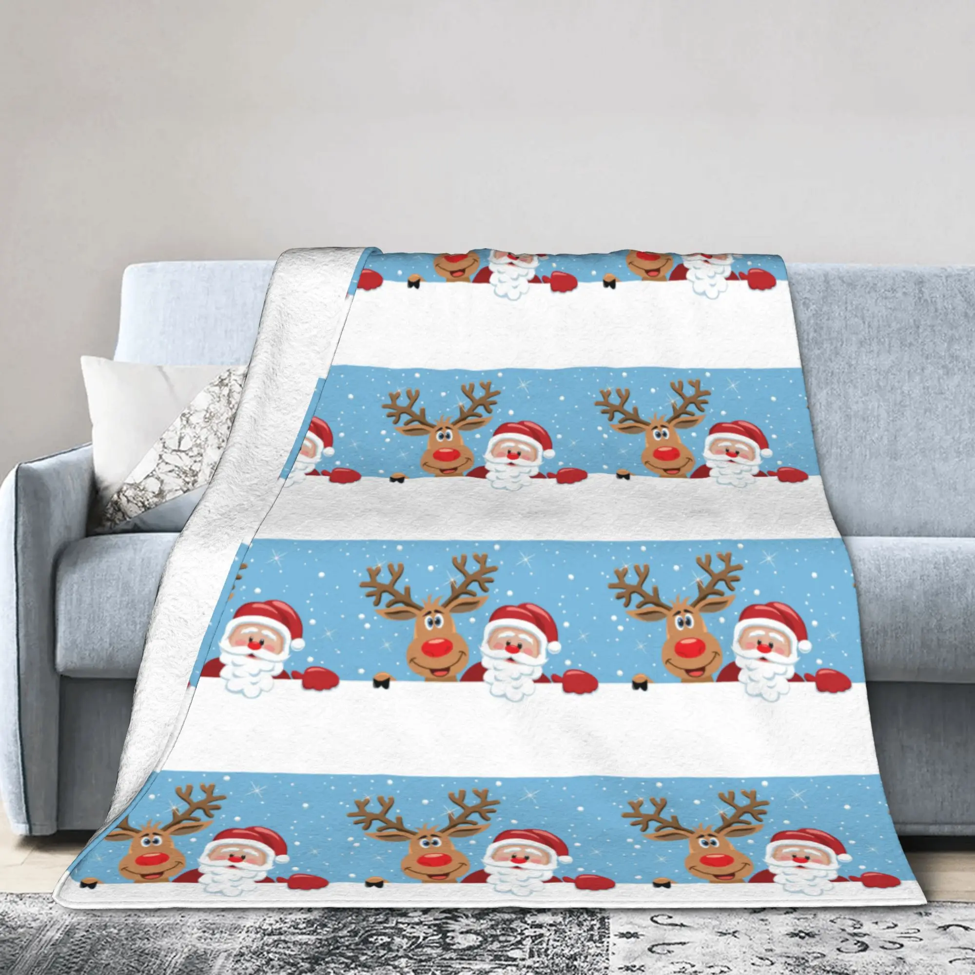 Custom Christmas Blanket 3D Print Soft Flannel Fleece Red Nosed Reindeer Rudolph Throw Blankets for Car Bedding Couch Bedspreads