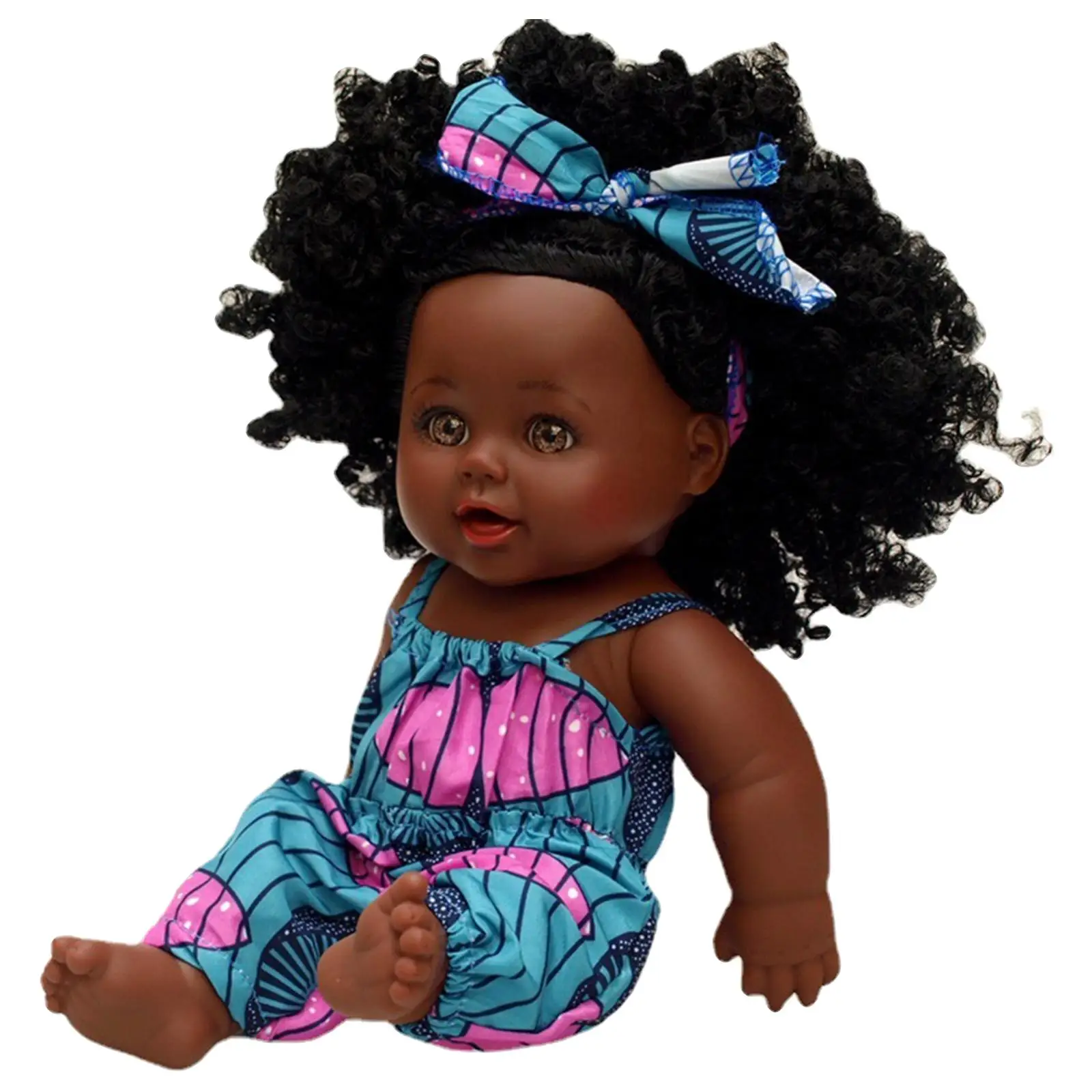 

Cute Baby Doll 30cm African with Clothes Vinyl Baby Doll Curly Hair DIY Realistic Washable African Baby Doll for Infants Kids