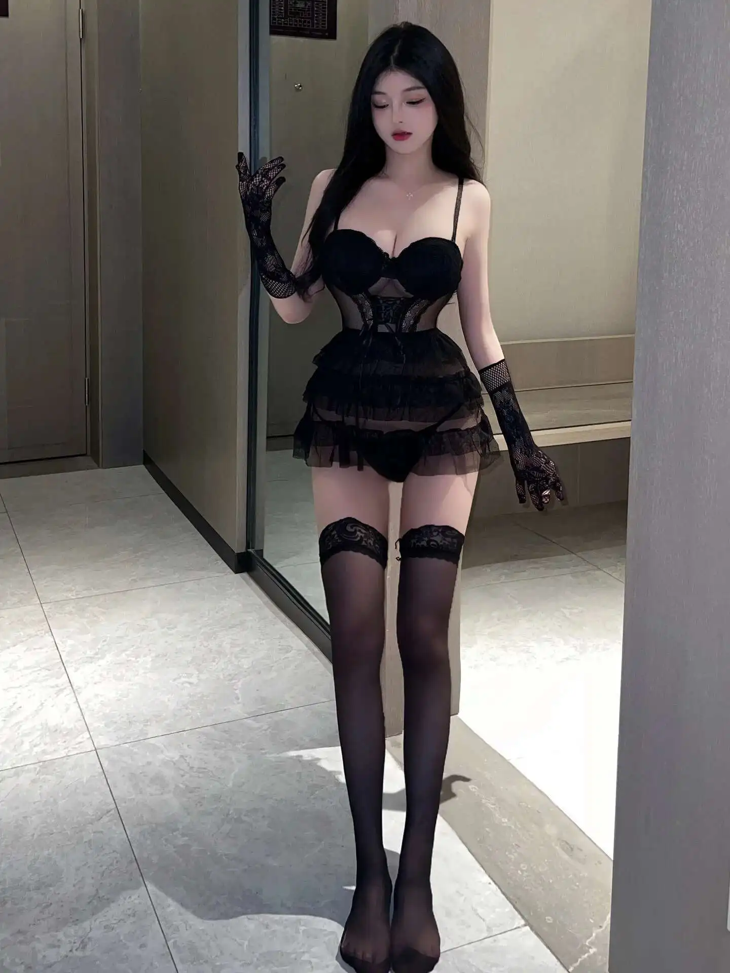 Womengaga lingerie malha sexy transparente malha renda doce sedutor inchado meia-noite charme vestido de dormir elegante i44t