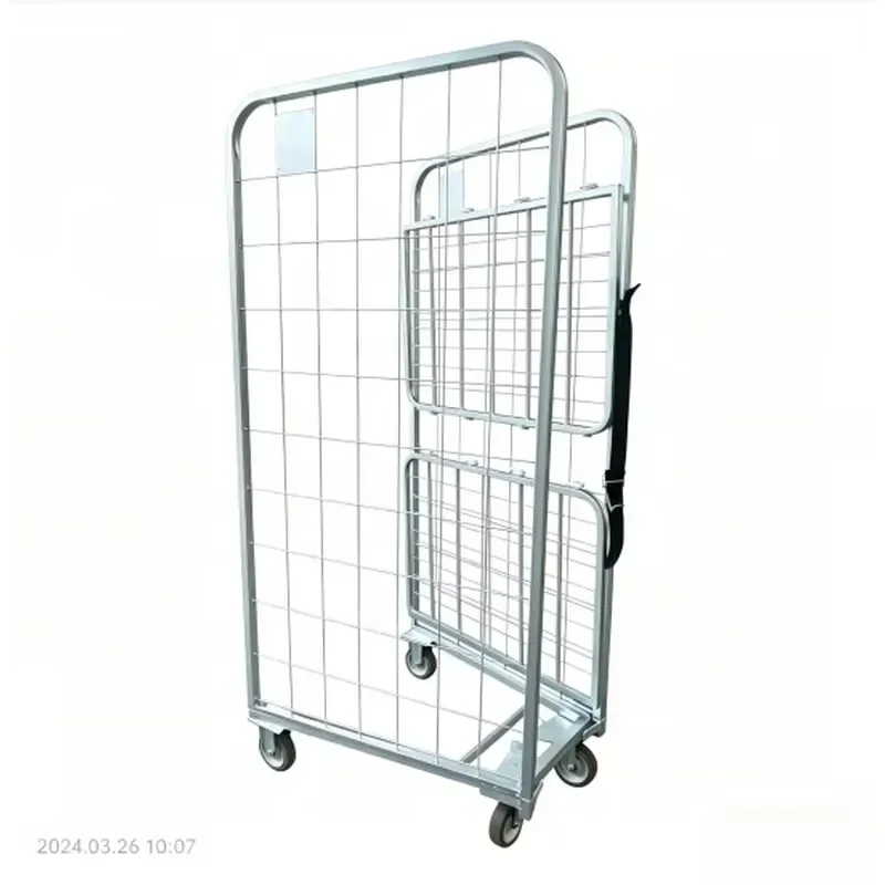 Heavy Duty Galvanized Iron Laundry Cart Two Tier Wire Basket Rolling Trolley for Hotel Housekeeping Logistics Storage