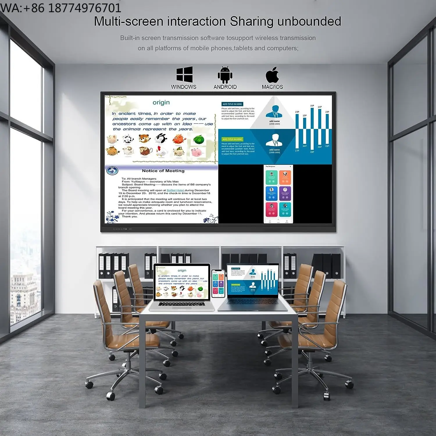 All-in-One 65'' Smart Digital Whiteboard Interactive Board for Classroom and Business Touchscreen Smartborad