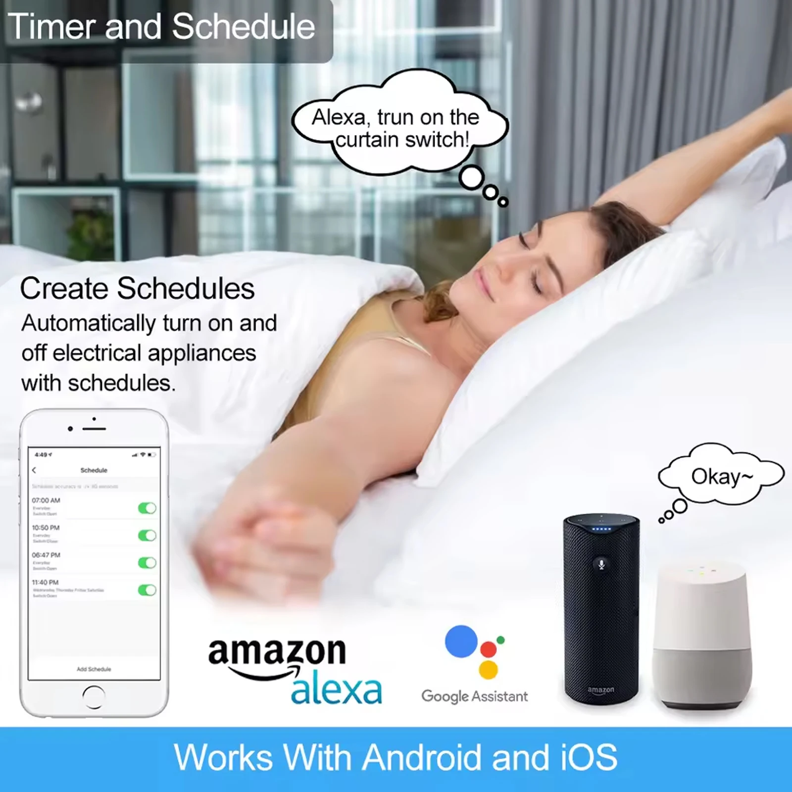 Tuya/Smart Life Curtain Motor Switch Touch Remote Control with Timer Voice Command Alexa/Google for Electric Roller Blinds