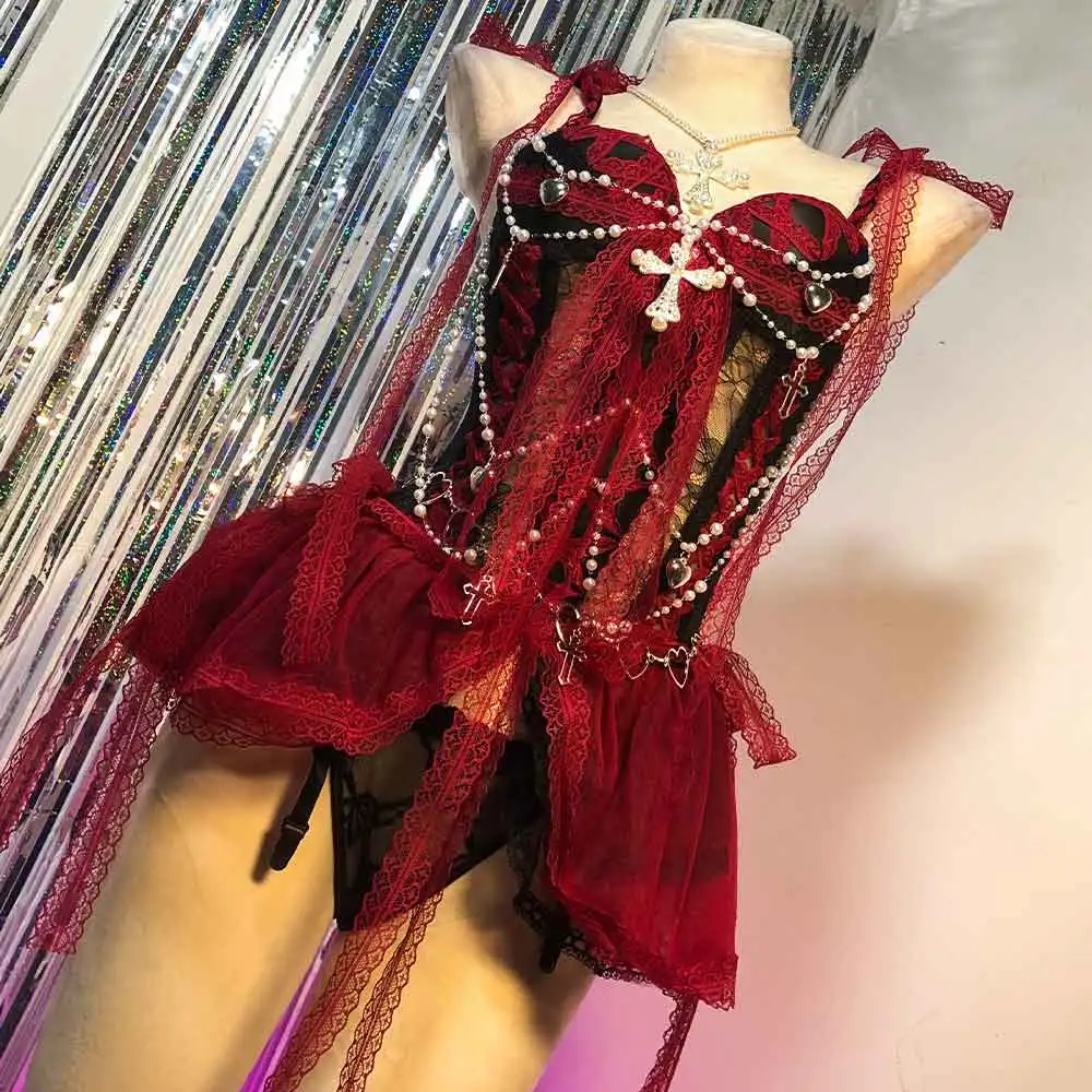 

Hand Made 90s Kawaii Eco Heart Punk Rock Teen 2025 Emo Y2K Lace TOPS Goth Trendy Gothic Dress E-Girls DIY Grunge Harajuku Cross