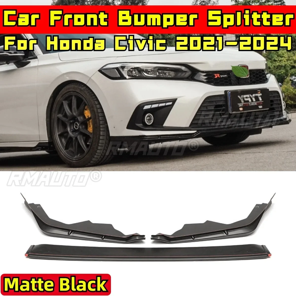 

Civic Front Bumper Lip Matte Black MUGEN Style Front Bumper Apron Body Kit for Honda Civic 11th Gen 2021-2024 Car Accessories