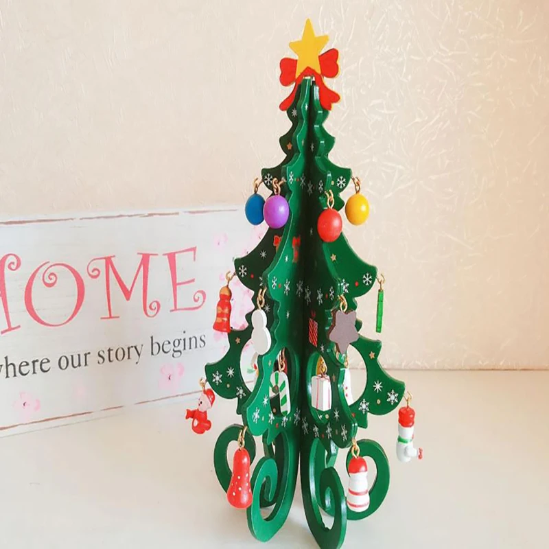 1pcs New Fashion Christmas Tree Children's Handmade DIY Stereo Wooden Christmas Tree Scene Layout Color Random