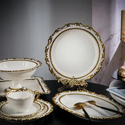 French Royal Style Vintage Gold-Plated Ceramic Coffee Cup Afternoon Tea Tableware Dessert Plate Ceramic Plate