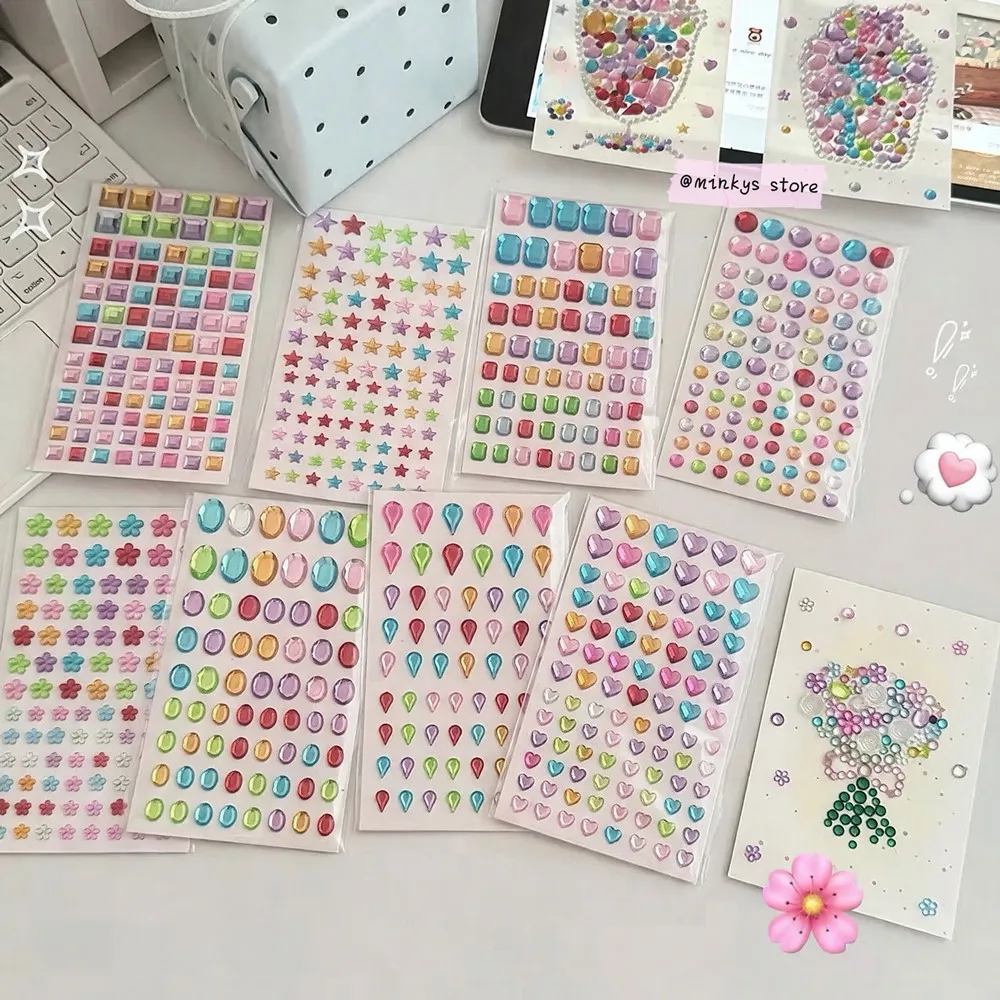 9pcs/Pack Ins Hot Bouquet Colorful Rhinestone Stickers Bling Shiny Self-Adhesive Gem Stickers DIY Deco Stickers Set