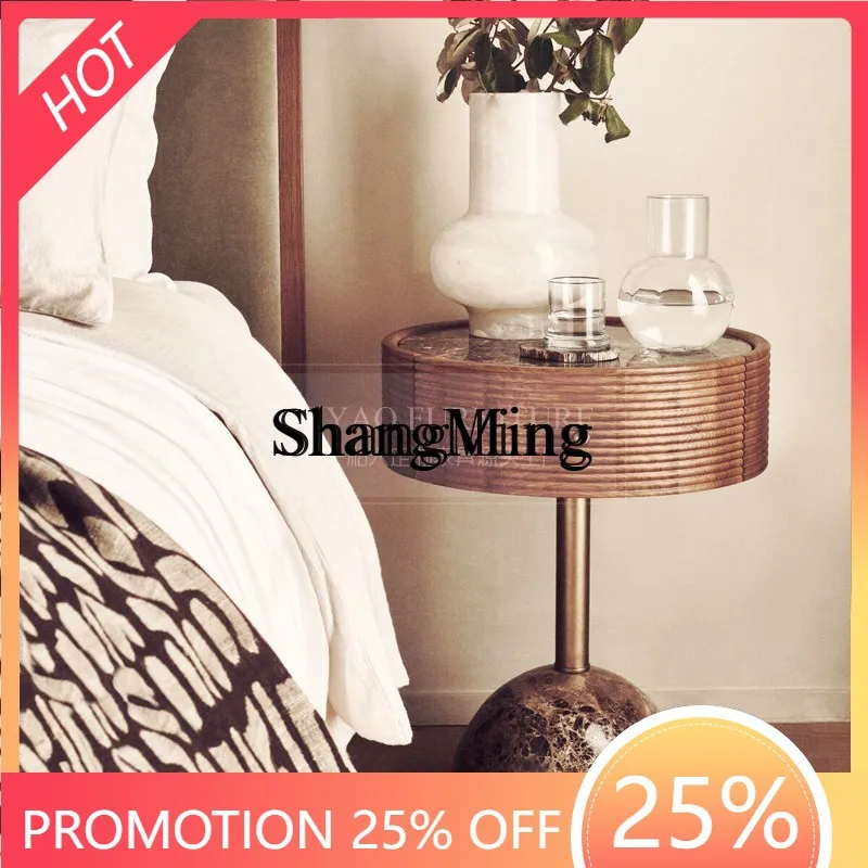 FG simple solid wood round edge small round table corner few retro marble sofa small tea table