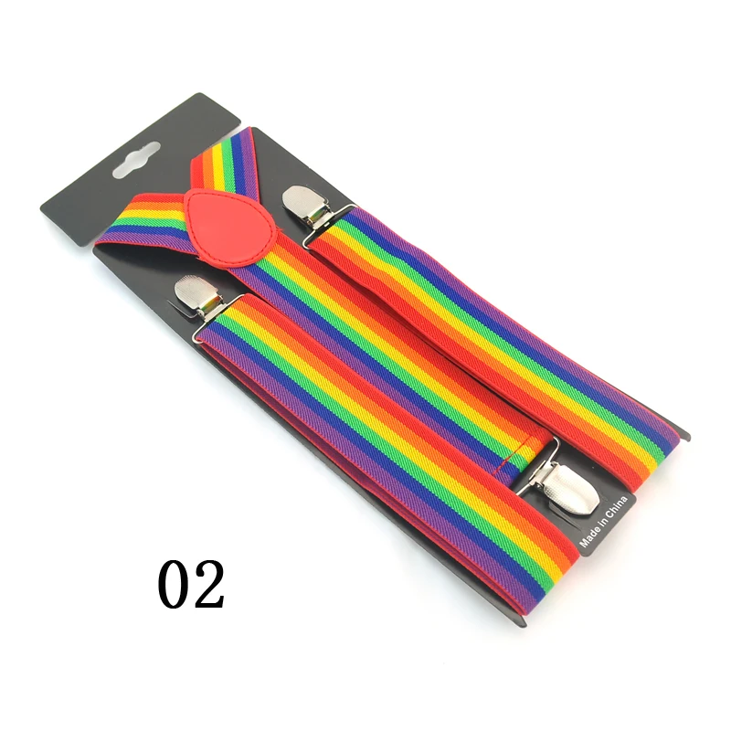 New Women Men's Shirt Suspender Belt For Trousers Pants Holder Clip-on Braces Elastic 3.5 Cm Wide Rainbow Striped Pattern Straps