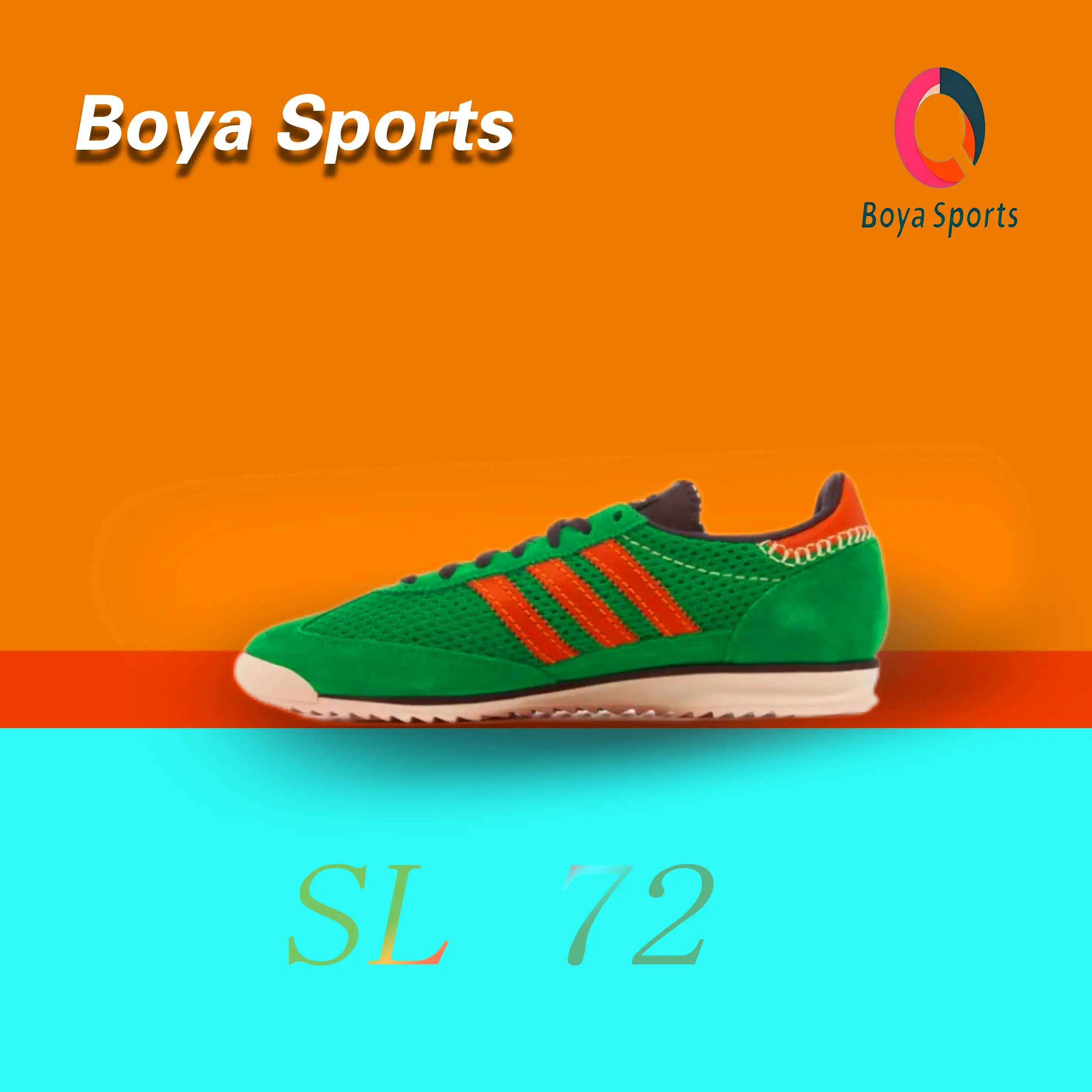 Adidas SL 72 حذاء جري كاجوال عصري للرجال والنساء ذو رقبة منخفضة ومضاد للانزلاق ومقاوم للاهتراء باللونين الأخضر والأصفر