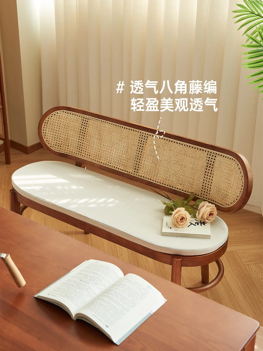 Yijiu-Banco de respaldo de ratán de madera maciza de estilo japonés para el hogar, extremo de la cama, apartamento pequeño, Dream Space