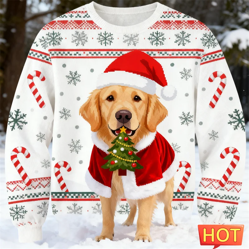 2026 جديد الذهبي المسترد الرسم القبيح عيد الميلاد سترة موضة لطيف الكلب ثلاثية الأبعاد مطبوعة عيد الميلاد بلوزات فضفاضة الشارع الشهير البلوفرات #5