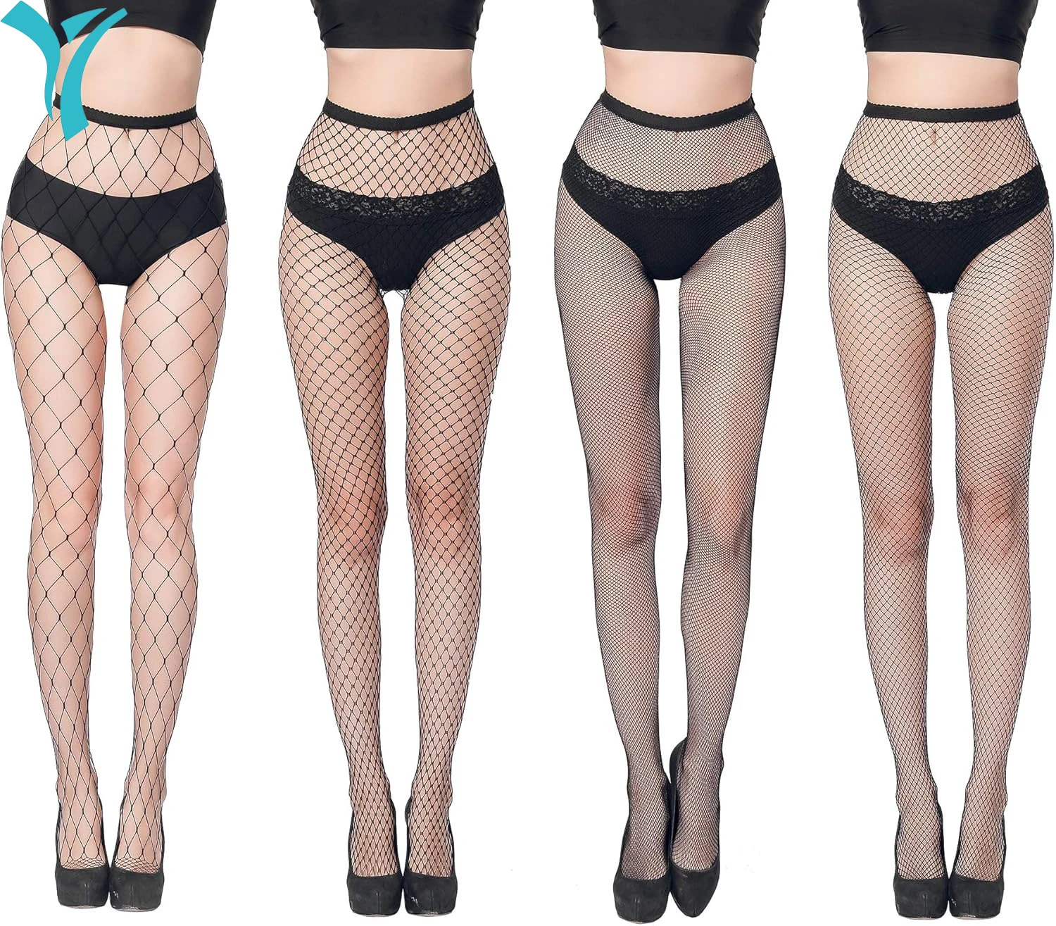 

4 Pairs High Waisted Fishnet Tights Stockings Women, High Waist Fishnets Sheer Pantyhose (One Size)