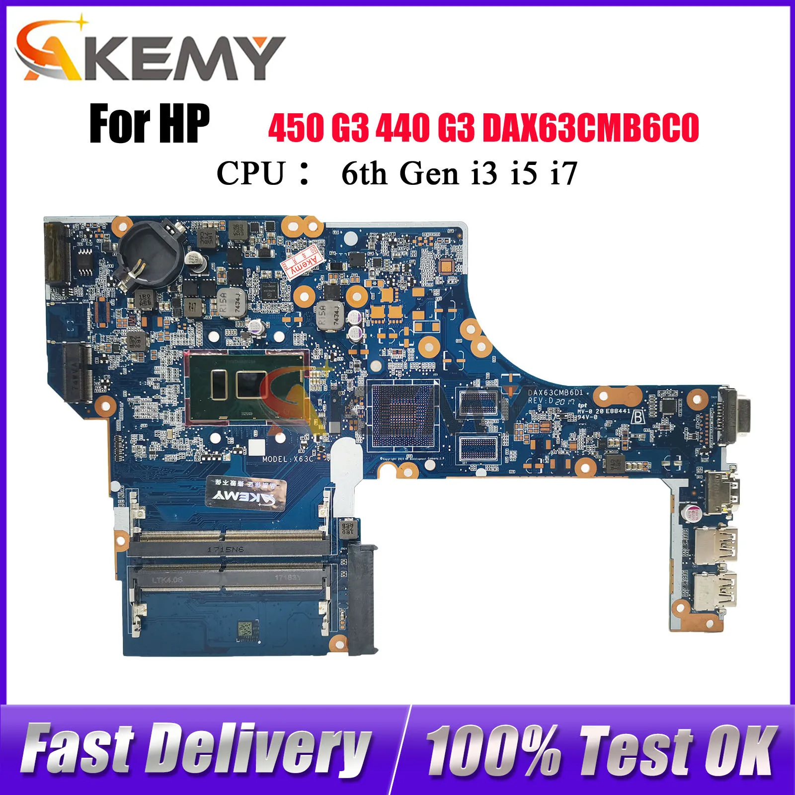 

DAX63CMB6C0 Laptop Motherboard For HP ProBook 450 G3 470 G3 With i3 i5 i7 CPU UMA 855674-001 855674-601 100% Fully Tested