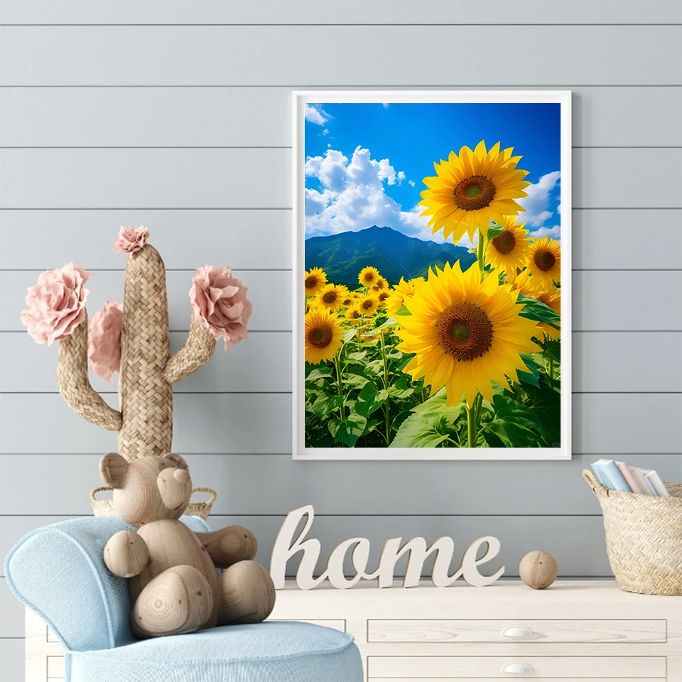 Diamond Embroidery Sunflower Painting Mountain Picture Rhine