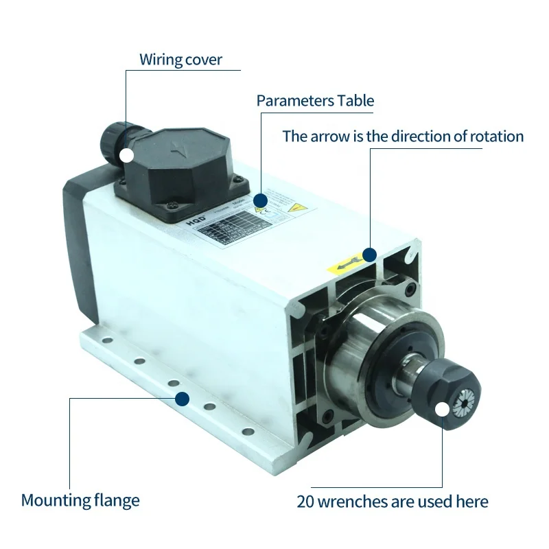 HYCNC 2.2 Kw Air Cooling Spindle Motor For Cnc Lathe Milling Engraving Cooled Spindle Motor 220v Er20 Motor 2.2kw Inverter