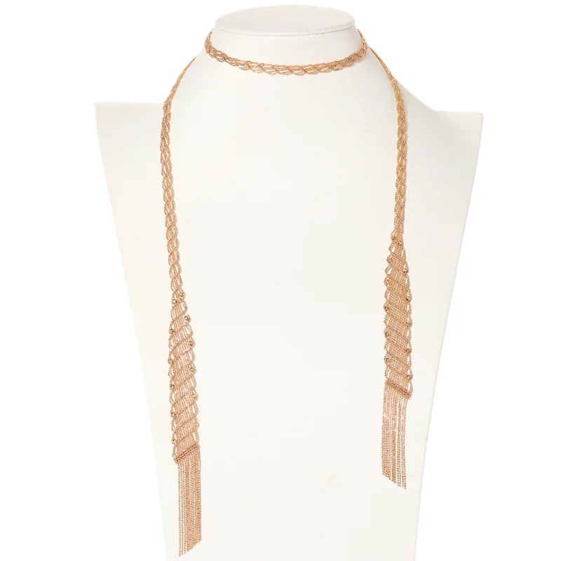 Bellux Elegant Design Long Necklace Italian Handmade 925 Silver Plated Rose Gold Weaving Sweater Chain for Women