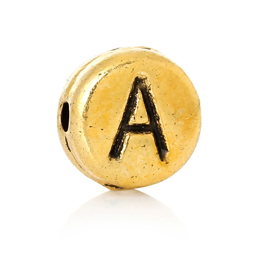 DoreenBeads 7mm Letter A/I/N Spacer Beads Flat Round Gold Color Alphabet/Letter Loose Beads DIY Bracelets Jewelry Gifts,100PCs